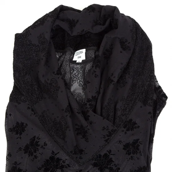 ジャンポールゴルチエ ファムJean Paul GAULTIER FEMME フロッキープリントドレープネックノースリーブワンピース 黒40 K-110521_004