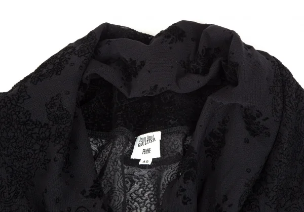 ジャンポールゴルチエ ファムJean Paul GAULTIER FEMME フロッキープリントドレープネックノースリーブワンピース 黒40 K-110521_005