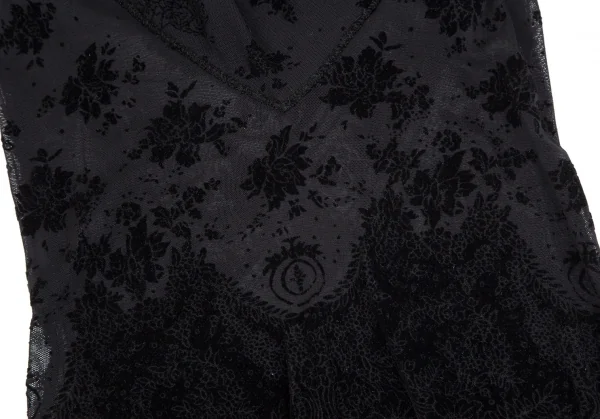 ジャンポールゴルチエ ファムJean Paul GAULTIER FEMME フロッキープリントドレープネックノースリーブワンピース 黒40 K-110521_008