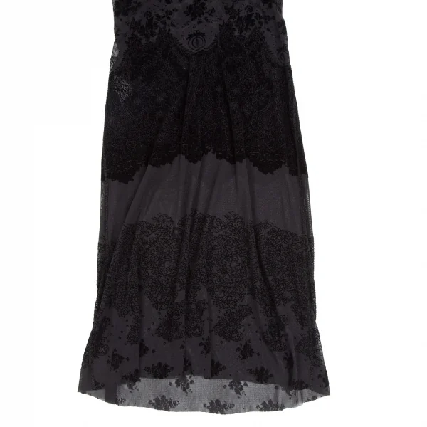 ジャンポールゴルチエ ファムJean Paul GAULTIER FEMME フロッキープリントドレープネックノースリーブワンピース 黒40 K-110521_009