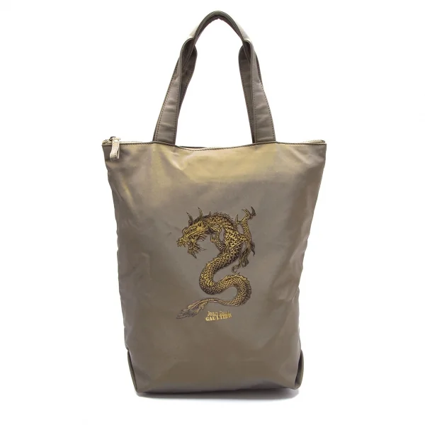 ジャンポールゴルチエJean Paul GAULTIER ドラゴンプリント光沢トートバッグ カーキ K-110539_001