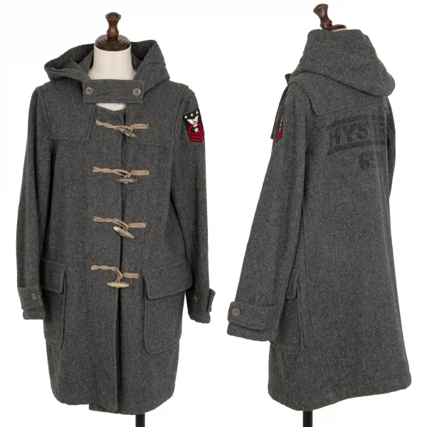 ヒステリックグラマーHYSTERIC GLAMOUR バックプリントウールダッフルコート グレーFREE K-110567_001