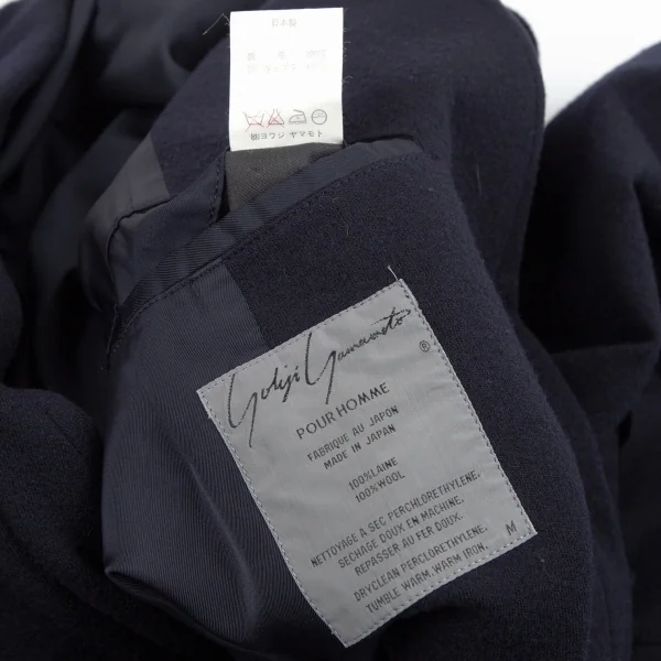 ヨウジヤマモト プールオムYohji Yamamoto POUR HOMMEウールニットドレープラペルダブルジャケット 紺M K-110573_020