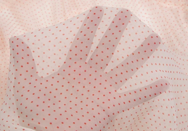 コムデギャルソンCOMME des GARCONS ピンドットプリントシフォンフリル装飾ブラウス ライトピンクS K-110619_013