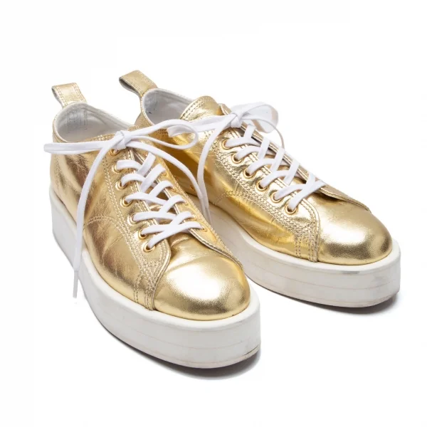 コムデギャルソンCOMME des GARCONS フォイルレザープラットフォームシューズ ゴールド23 K-110641_001