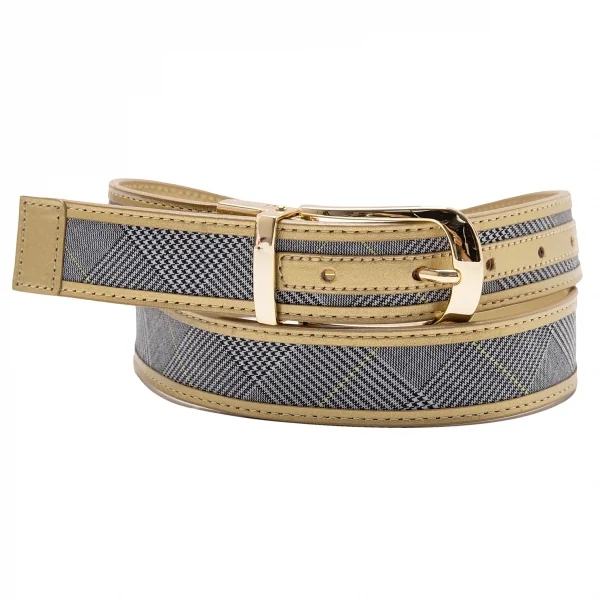 ポールスチュアート スポーツPaul Stuart SPORT グレンチェック切替レザーリバーシブルベルト グレー黒金X K-110669_001
