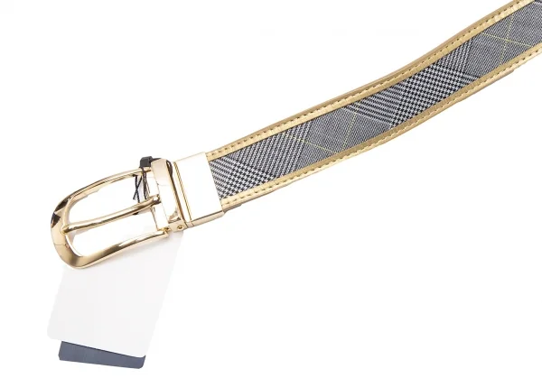 ポールスチュアート スポーツPaul Stuart SPORT グレンチェック切替レザーリバーシブルベルト グレー黒金X K-110669_003