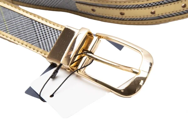 ポールスチュアート スポーツPaul Stuart SPORT グレンチェック切替レザーリバーシブルベルト グレー黒金X K-110669_006