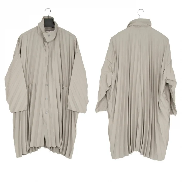 オムプリッセ イッセイ ミヤケHOMME PLISSE ISSEY MIYAKE EDGE プリーツ加工ステンカラーコート グレージュ1 K-110691_001