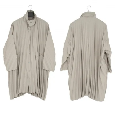 オムプリッセ イッセイ ミヤケHOMME PLISSE ISSEY MIYAKE EDGE プリーツ加工ステンカラーコート グレージュ