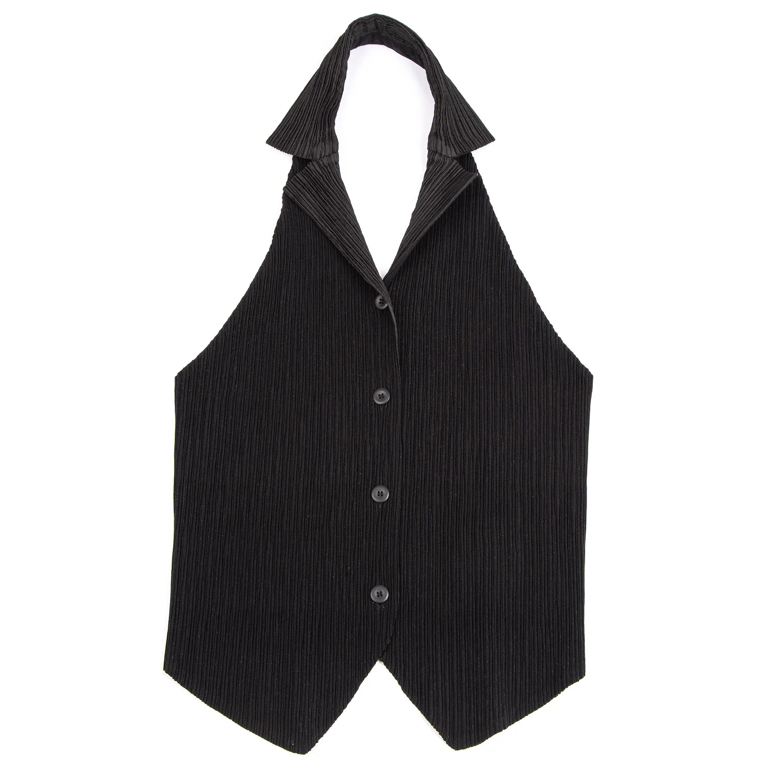 イッセイミヤケISSEY MIYAKE プリーツ切替カマーベスト 黒3 (K