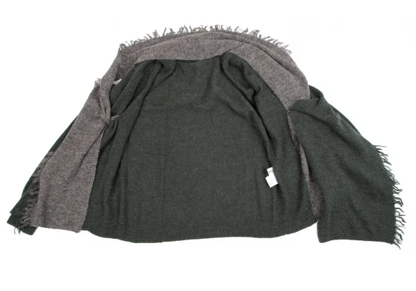 センソユニコ イオコムイオ SENSOUNICO io comme io アルパカフリンジバイカラーボタンレスニットカーディガン モスグリーングレー38 K-110767_010