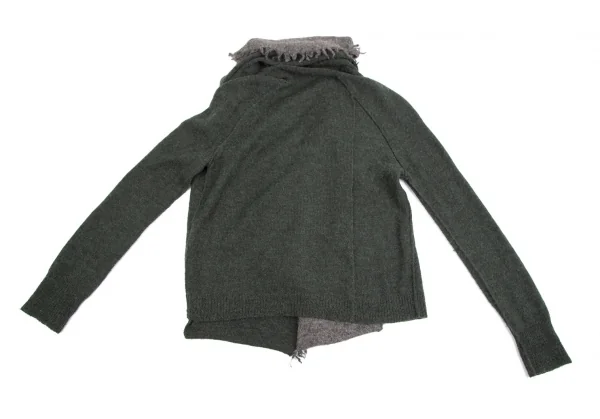 センソユニコ イオコムイオ SENSOUNICO io comme io アルパカフリンジバイカラーボタンレスニットカーディガン モスグリーングレー38 K-110767_011