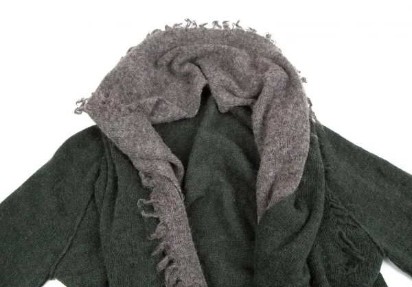 センソユニコ イオコムイオ SENSOUNICO io comme io アルパカフリンジバイカラーボタンレスニットカーディガン モスグリーングレー38 K-110767_003