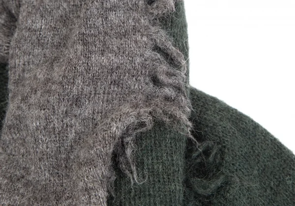 センソユニコ イオコムイオ SENSOUNICO io comme io アルパカフリンジバイカラーボタンレスニットカーディガン モスグリーングレー38 K-110767_004