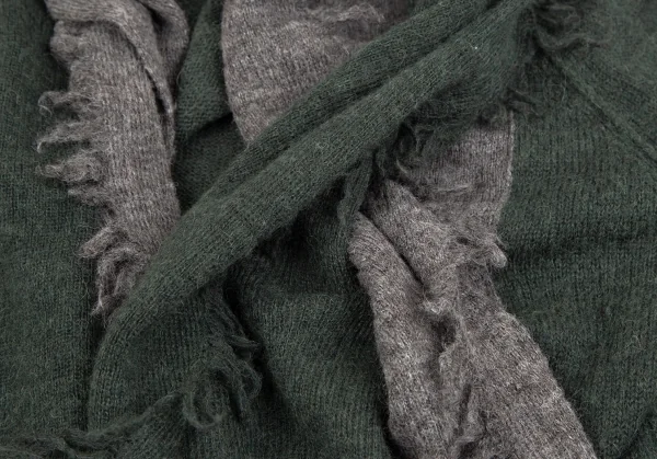 センソユニコ イオコムイオ SENSOUNICO io comme io アルパカフリンジバイカラーボタンレスニットカーディガン モスグリーングレー38 K-110767_005