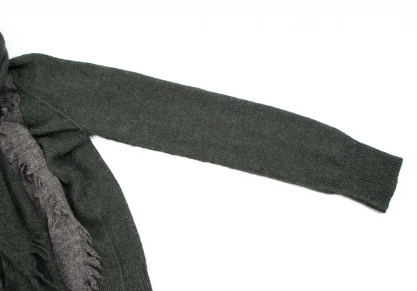 センソユニコ イオコムイオ SENSOUNICO io comme io アルパカフリンジバイカラーボタンレスニットカーディガン モスグリーングレー38 K-110767_006