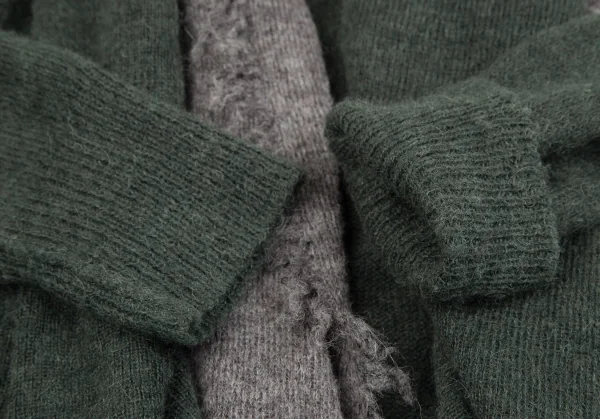 センソユニコ イオコムイオ SENSOUNICO io comme io アルパカフリンジバイカラーボタンレスニットカーディガン モスグリーングレー38 K-110767_007