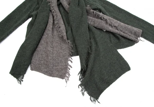 センソユニコ イオコムイオ SENSOUNICO io comme io アルパカフリンジバイカラーボタンレスニットカーディガン モスグリーングレー38 K-110767_009