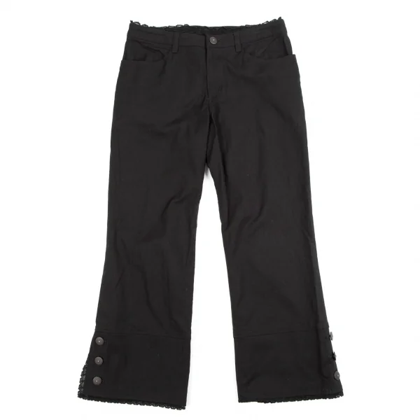 インゲボルグINGEBORG シルク混レース装飾裾ボタンストレッチパンツ 黒S K-110772_001