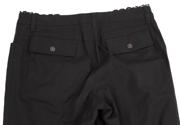 インゲボルグINGEBORG シルク混レース装飾裾ボタンストレッチパンツ 黒S K-110772_010