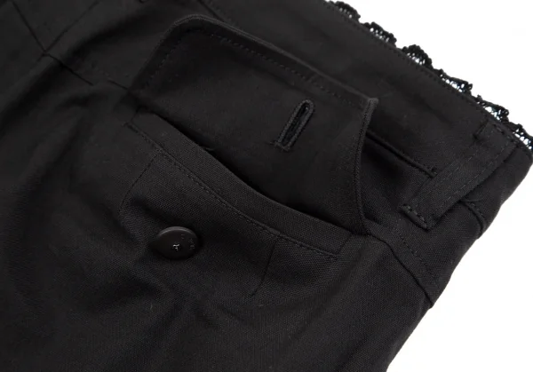 インゲボルグINGEBORG シルク混レース装飾裾ボタンストレッチパンツ 黒S K-110772_011