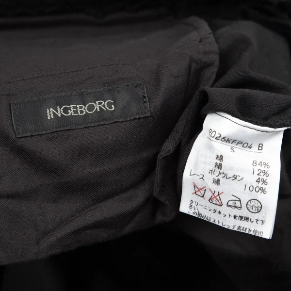 インゲボルグINGEBORG シルク混レース装飾裾ボタンストレッチパンツ 黒S K-110772_014