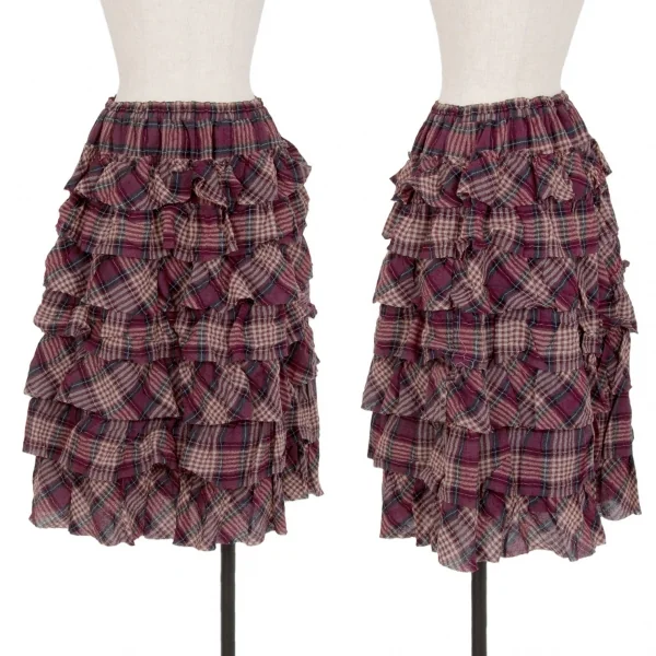 ピンクハウスPINK HOUSE ウールナイロンフリルチェックスカート ワインS位 K-110774_001