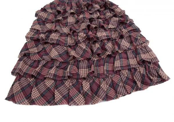 ピンクハウスPINK HOUSE ウールナイロンフリルチェックスカート ワインS位 K-110774_005