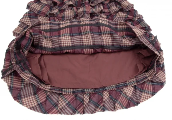 ピンクハウスPINK HOUSE ウールナイロンフリルチェックスカート ワインS位 K-110774_007
