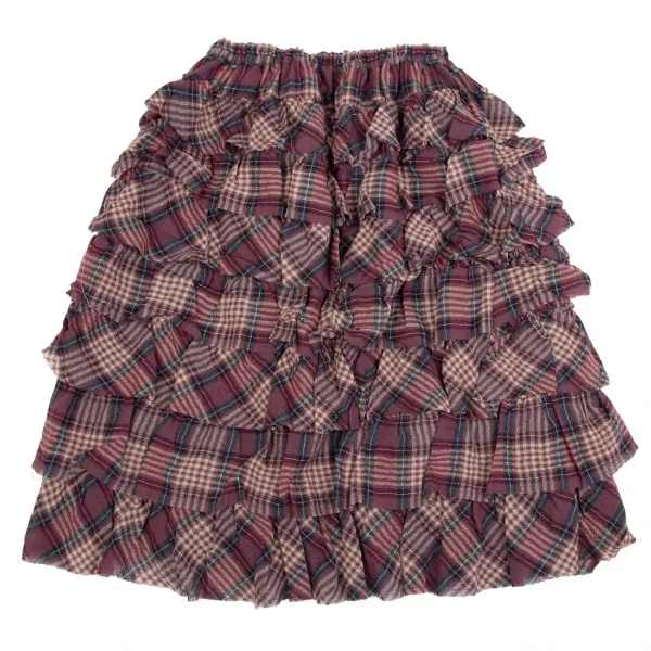 ピンクハウスPINK HOUSE ウールナイロンフリルチェックスカート ワインS位 K-110774_009