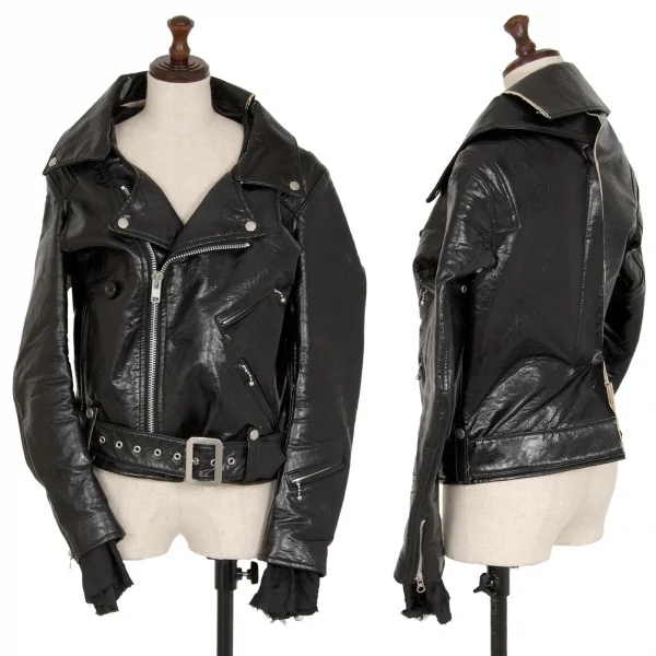 ジュンヤワタナベ コムデギャルソンJUNYA WATANABE COMME des GARCONS シンセティックレザーバック切替ライダースジャケット 黒SS K-110788_001