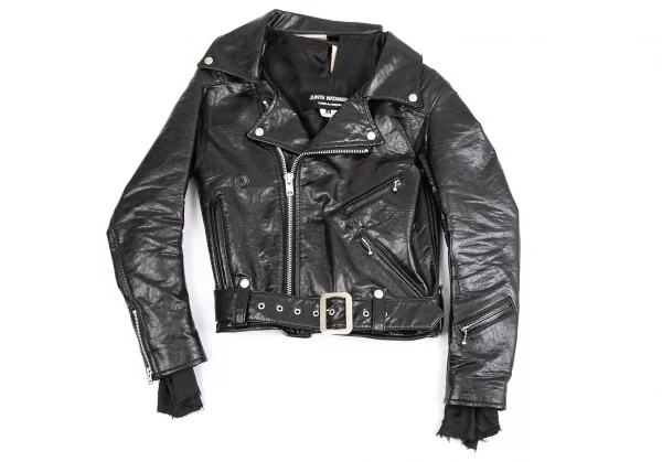 ジュンヤワタナベ コムデギャルソンJUNYA WATANABE COMME des GARCONS シンセティックレザーバック切替ライダースジャケット 黒SS K-110788_002