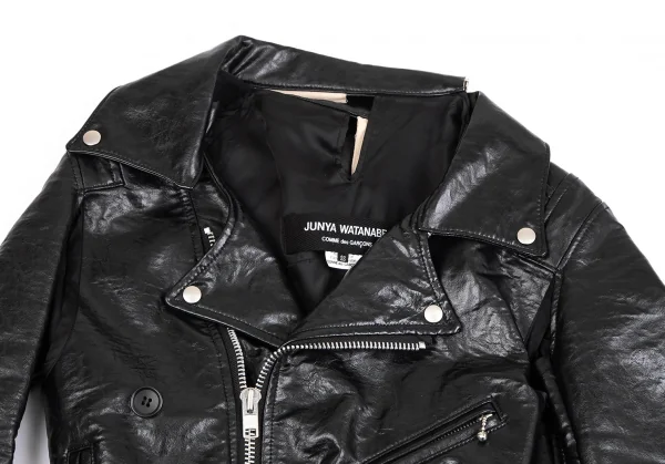 ジュンヤワタナベ コムデギャルソンJUNYA WATANABE COMME des GARCONS シンセティックレザーバック切替ライダースジャケット 黒SS K-110788_003