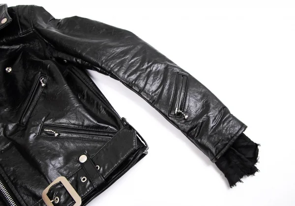 ジュンヤワタナベ コムデギャルソンJUNYA WATANABE COMME des GARCONS シンセティックレザーバック切替ライダースジャケット 黒SS K-110788_006