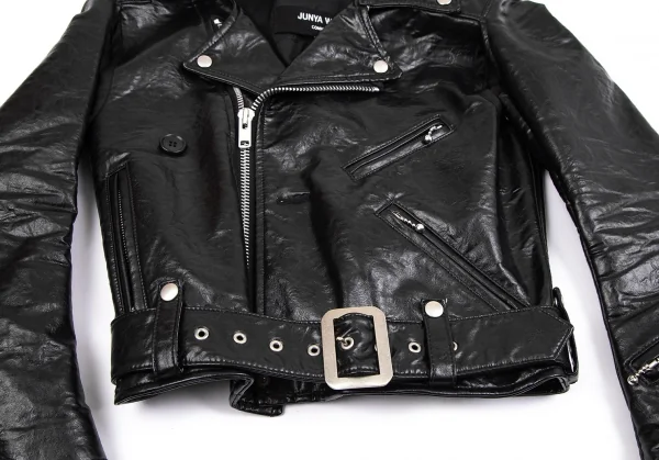 ジュンヤワタナベ コムデギャルソンJUNYA WATANABE COMME des GARCONS シンセティックレザーバック切替ライダースジャケット 黒SS K-110788_009