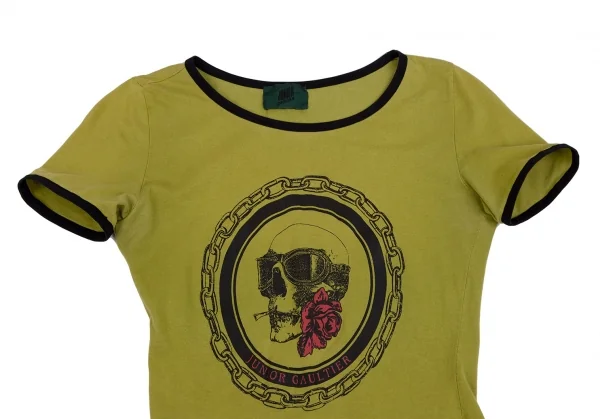 ジュニアゴルチエJUNIOR GAULTIER スカルゴーグルプリントトリムTシャツ オリーブ40 K-110792_002