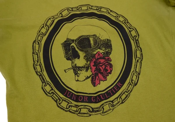 ジュニアゴルチエJUNIOR GAULTIER スカルゴーグルプリントトリムTシャツ オリーブ40 K-110792_006