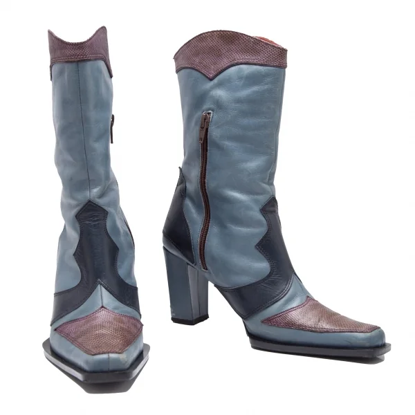 ジャンポールゴルチエJean Paul GAULTIER 切替レザーウエスタンヒールブーツ 水色M(23.5位) K-110796_001