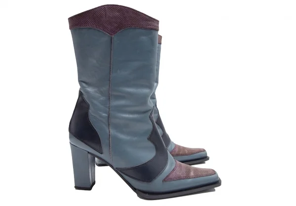 ジャンポールゴルチエJean Paul GAULTIER 切替レザーウエスタンヒールブーツ 水色M(23.5位) K-110796_010