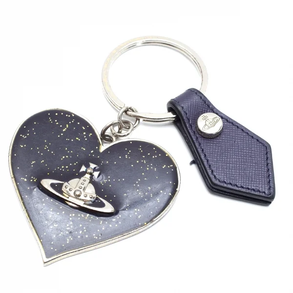 ヴィヴィアンウエストウッドVivienne Westwood ラメハートオーブチャームキーリング 紺 K-110804_001