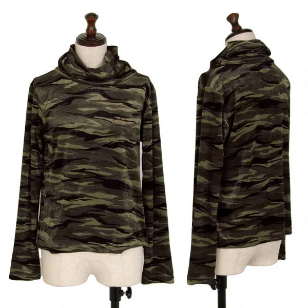 レキップ ヨシエイナバL'EQUIPE YOSHIE INABA カモフラプリントベロアハイネックカットソー 緑黒M位 K-110875_001