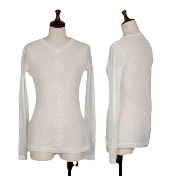 レキップ ヨシエイナバL'EQUIPE YOSHIE INABA ダマスクプリントパワーネットVネックカットソー 白M位 K-110876_001