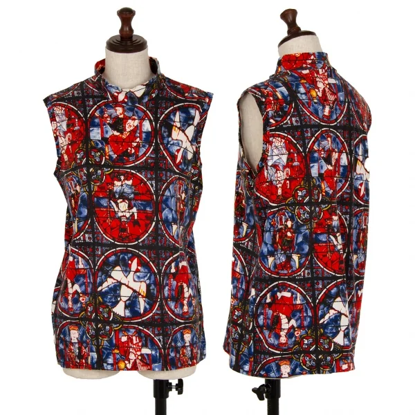 コムデギャルソンCOMME des GARCONS ステンドグラスプリントノースリーブ 青赤黒 マルチM位 K-110907_001