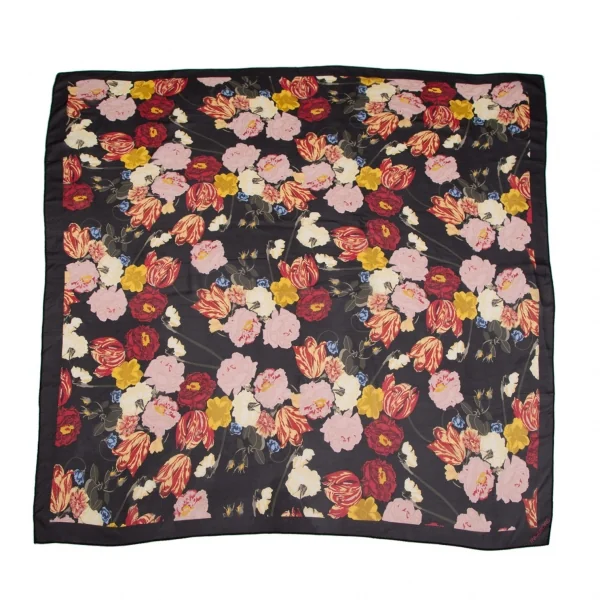 インゲボルグINGEBORG フラワープリントスカーフ 黒マルチ K-110914_001