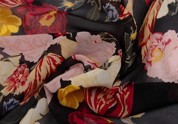 インゲボルグINGEBORG フラワープリントスカーフ 黒マルチ K-110914_005