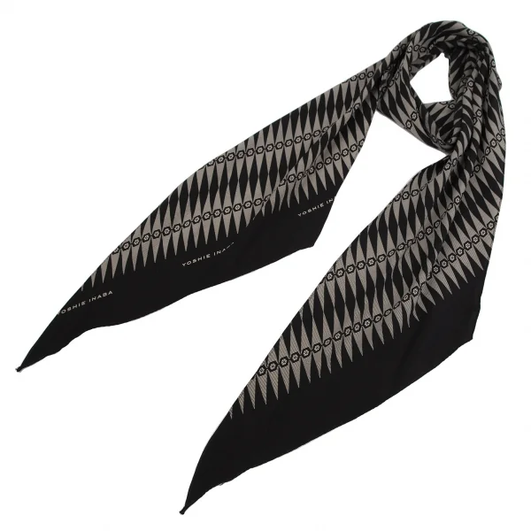 ヨシエイナバyoshie inaba ジオメトリックプリントスカーフ 黒ベージュ K-110917_001