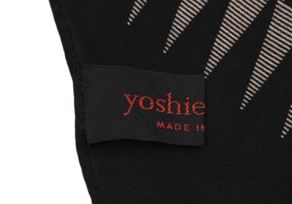 ヨシエイナバyoshie inaba ジオメトリックプリントスカーフ 黒ベージュ K-110917_005