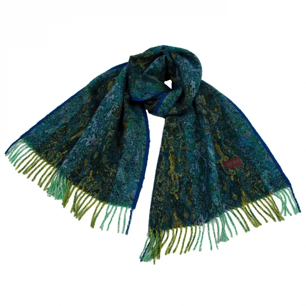 ケンゾーKENZO ジャガードフリンジストール 青黄他 K-110918_001