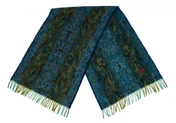 ケンゾーKENZO ジャガードフリンジストール 青黄他 K-110918_002